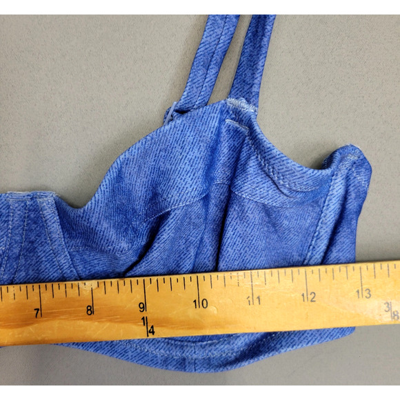 Aerie Underwire Bikini Top Womens 34D Blue Denim Print Unlined New - Picture 3 of 14